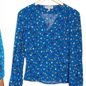 Philosophy Republic Clothing Womens Long Sleeve V-neck Blouse Blue Floral S/P